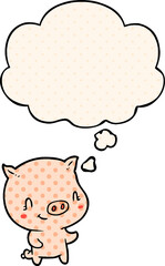 cartoon pig and thought bubble in comic book style