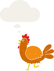 cartoon rooster and thought bubble in retro style