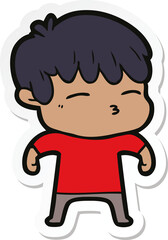 sticker of a cartoon curious boy