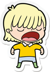 sticker of a cartoon woman talking loudly