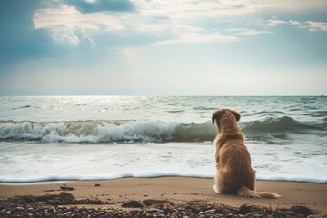 Dog looking the beach 