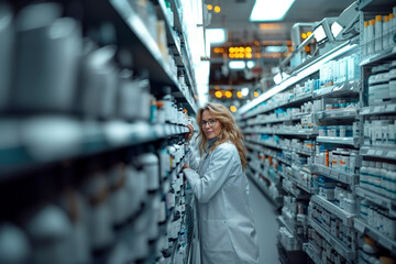 A pharmacist placing medicines in the pharmacy.