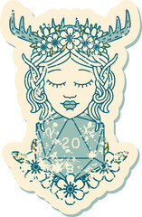 elf druid character with nautral twenty dice roll illustration