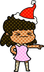 comic book style illustration of a woman wearing santa hat