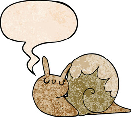 cute cartoon snail and speech bubble in retro texture style