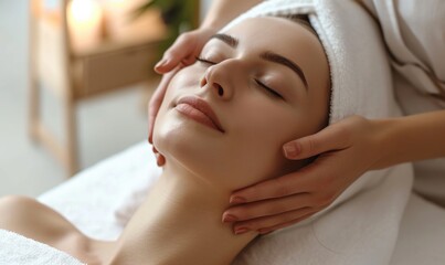 Obraz na płótnie Canvas Beautiful young woman having a facial massage at the spa salon. Beauty treatment concept.
