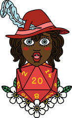 human bard with natural 20 dice roll illustration