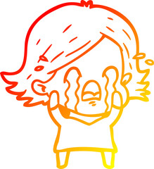 warm gradient line drawing cartoon woman crying
