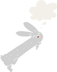 funny cartoon rabbit and thought bubble in retro style