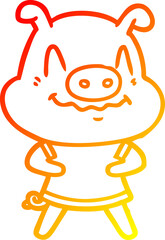 warm gradient line drawing nervous cartoon pig