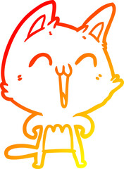 warm gradient line drawing happy cartoon cat