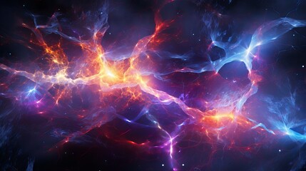 Vibrant cosmic energy surge with dynamic interplay of electric blues and fiery reds. Magnetic storm in outer space. Concepts of cosmos, energy, abstract, fantasy background and dynamic flow. - obrazy, fototapety, plakaty