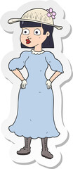 sticker of a cartoon woman in sensible dress