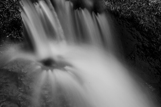 Waterfall in the forest in B&W
