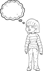 thought bubble cartoon woman in casual clothes