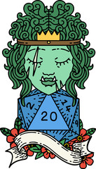 half orc barbarian with natural twenty dice roll illustration