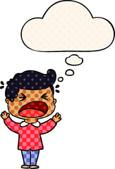 cartoon shouting man and thought bubble in comic book style