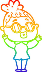 rainbow gradient line drawing cartoon woman wearing spectacles