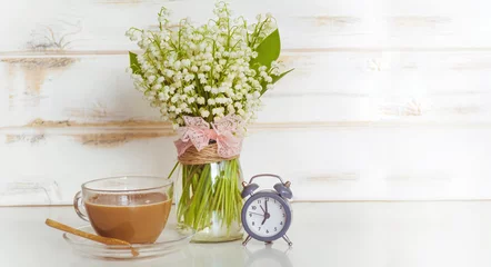 Türaufkleber Cup of Coffee and Lilly of the Valley Flowers  © boryanam