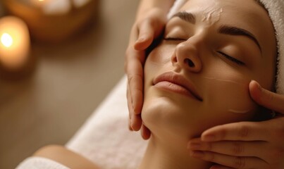 Beautiful young woman having a facial massage at the spa salon. Beauty treatment concept.