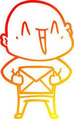 warm gradient line drawing happy cartoon bald man