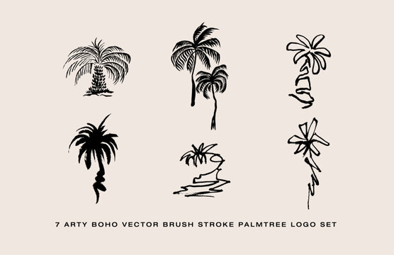 ARTY BOHO PALMS  - Trendy 12 Brush strokes Palm tree Logo elements set