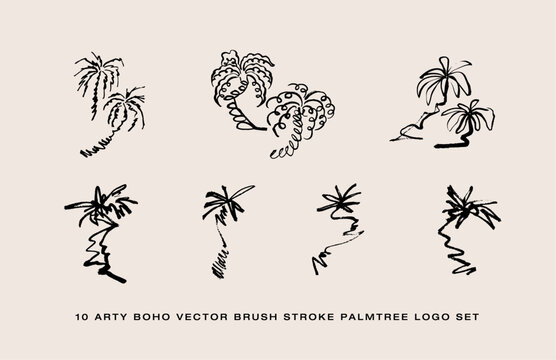 ARTY BOHO PALMS - Trendy 12 Brush strokes Palm tree Logo elements set