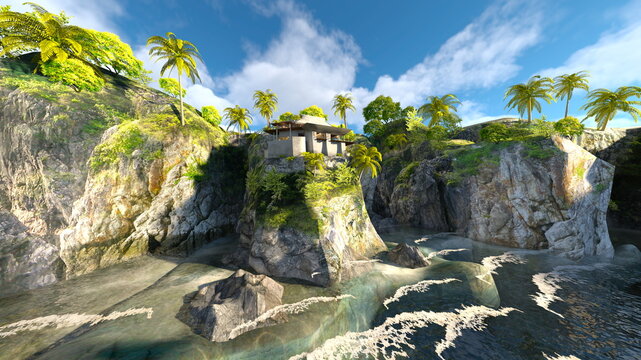 島の突端にある家　3DCGレンダリング