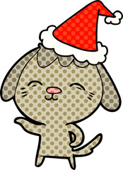 happy comic book style illustration of a dog wearing santa hat