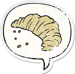 cartoon croissant and speech bubble distressed sticker