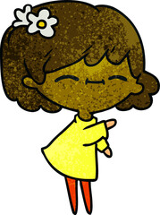 textured cartoon of cute kawaii girl