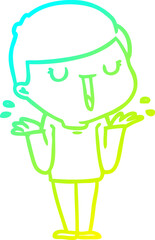 cold gradient line drawing cartoon happy boy with no worries