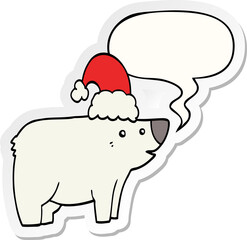 cartoon bear wearing christmas hat and speech bubble sticker