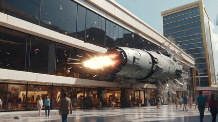 Naklejka premium Diffused Missile hitting the shopping mall