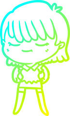cold gradient line drawing cartoon woman