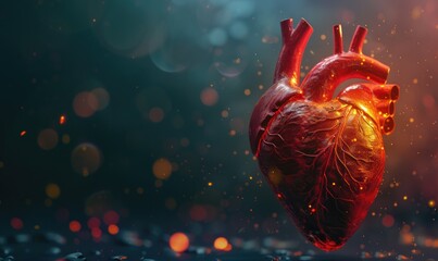 Human heart close-up. Human heart on a dark background with bokeh. - obrazy, fototapety, plakaty