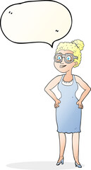 speech bubble cartoon woman wearing glasses