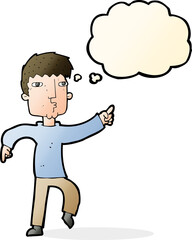 cartoon dancing man with thought bubble