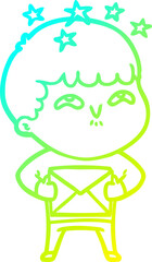 cold gradient line drawing cartoon amazed boy