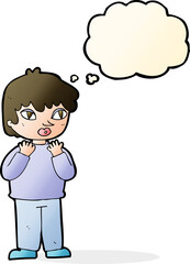 cartoon worried person with thought bubble