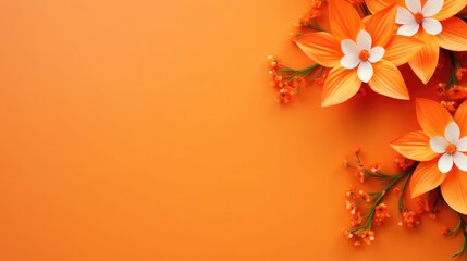 Fototapeta na wymiar orange background with spring flowers. frame, place for text. template, greeting card for Mother's Day, March 8