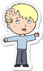 sticker of a cartoon boy with growth on head