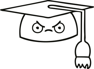line drawing cartoon graduation hat