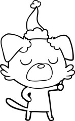 line drawing of a dog wearing santa hat