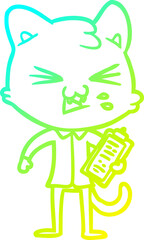 cold gradient line drawing cartoon cat hissing