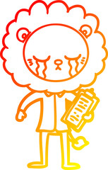 warm gradient line drawing crying cartoon lion