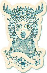 elf druid with natural twenty dice roll illustration