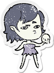 distressed sticker of a cartoon vampire girl