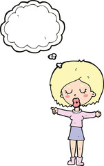 cartoon pointing woman with thought bubble
