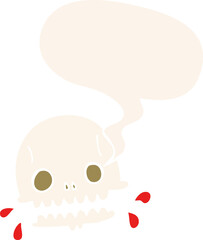 cartoon spooky skull and speech bubble in retro style